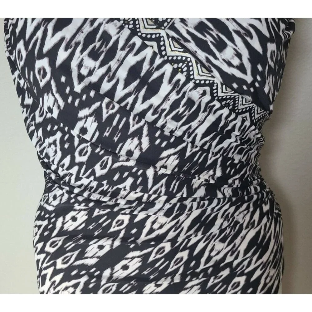 Miraclesuit Women's One Piece Faux‎ Wrap Ruched Swimsuit Black/White Print Sz 6